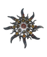 Sterling Silver and Multicolored Baltic Amber Sun Pin Brooch or Pendant ... - £35.96 GBP