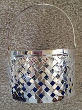 Round Silver Plated Basket With Blue Silver Cloth Lining 3 1/4&quot; High 5&quot; ... - £2.76 GBP