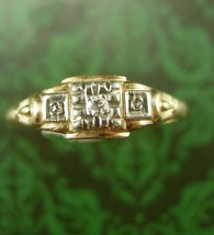 Wedding Ring Beautiful Antique Edwardian 14kt Yellow gold genuine diamond Engage - £219.82 GBP