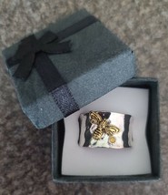 Handcrafted ~ Women&#39;s Size 9 ~ Silver ~ Hammered ~ Honey Bee ~ Wide Band Ring - £12.14 GBP