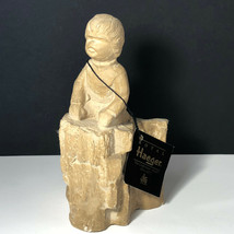 Royal Haeger Pottery Boy figurine statue sculpture tag kneeling rock child stone - £31.61 GBP