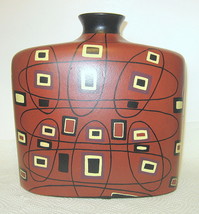 Abstract Contemporary Vase Hand Painted Ceramic Burgandy Black Cream 9 Inch Tall - $44.99