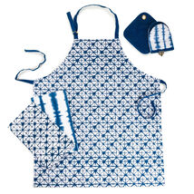 Apron Potholder Oven Mitt Kitchen Set Tie Dye Blue White 5-Pc Set Cotton... - $26.97