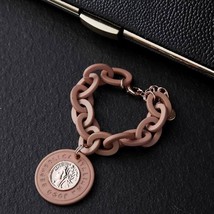Boho Acrylic Link Chain Bracelet For Women Pulsera Gold Coin Pendant Bracelets S - £10.12 GBP