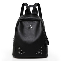 Fashion PU Leather Ladies Backpack New Students School Bags New Black Red Rivets - £19.98 GBP