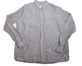 Brooks Bros Red Fleece Linen Striped Shirt Men&#39;s Size XL Blue Beach Button Down - £14.69 GBP