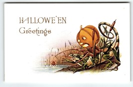 Halloween Postcard Fantasy Goblin Rides Chameleon In Swamp Spider Bait Gibson - £159.24 GBP