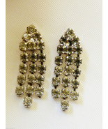 SILVER TONE CLEAR CRYSTAL RHINESTONE DANGLE EARRINGS - £15.55 GBP