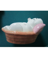 CERAMIC PIGLET SLEEPING IN A BASKET COIN BANK - $63.62 CAD