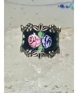 Guilloche ring rose floral leaves flowers band size 6.7 sterling silver ... - €57,74 EUR