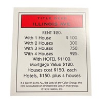 Monopoly Classic Illinois Ave Property Title Deed Card Replacement  Replacement - £5.48 GBP