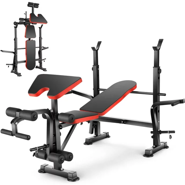 Foldable Workout Bench Set with Barbell Rack &amp; Leg, 600 lb - £298.53 GBP