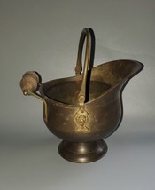 Vintage Lion Head Copper Brass Ash Scuttle Bucket Wood Handle  - £19.32 GBP