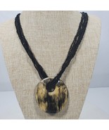 Vintage Statement Necklace 22 Inch Black Seed Bead + 2.5 Inch Pendant - €12,49 EUR