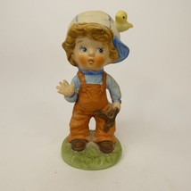 Homco Slingshot Boy Figurine with Brown Overalls &amp; Bird on Hat 5&quot; 1424 KDJ&amp;G - £6.39 GBP