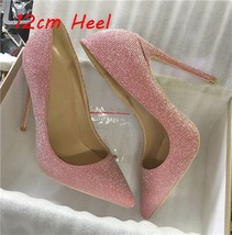 Pink pumps thin 12cm high heels sequined cloth ladies bling bling women party sh - £55.11 GBP
