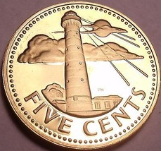 Cameo Proof Barbados 1975 5 Cents~Only 20,000 Minted~Lighthouse~Free Shi... - £5.45 GBP