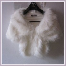 Fluffy White Long Hair Sable Faux Fur Stole Cape with Collar And Hidden Fastener
