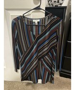 Dana Buchman Shirt Womens XL Multicolor Striped Flowy Tunic Stretch Asym... - $16.39 CAD