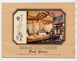 Bush Garden Japanese Restaurant Menu Seattle Washington 1950&#39;s - £18.99 GBP