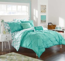 Chic Home 7 Piece Louisville Pinch Chevron Print Reversible Bed in a Bag, Aqua - £100.64 GBP