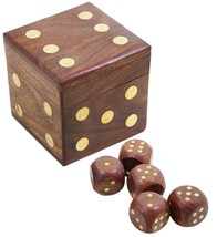 Wood Dices Casino  Complete Handmade Vintage 20 MM Wooden Storage Box , Brown - £23.18 GBP