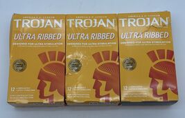 3pk TROJAN Ultra Ribbed Premium Lubricated Condoms 12 Ct Ea. Exp.02/28-0... - $17.70