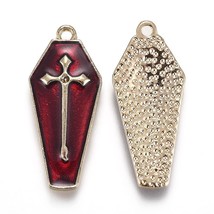 Coffin Pendant Red Enamel Halloween Charm Cross Box Gothic Jewelry Suppl... - $5.48