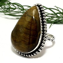Tiger&#39;s Eye Natural Gemstone Solid 925 Sterling Silver Handmade Ring Jewelry - £5.36 GBP
