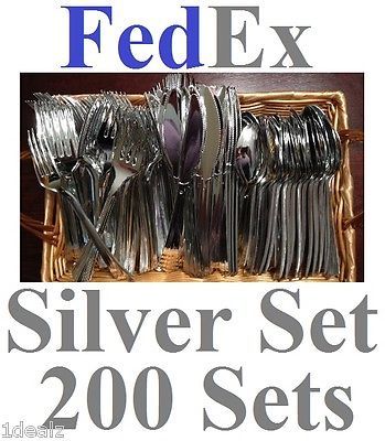 200 Sets Plastic Silver Fork-Knife-Spoon Cutlery the look of SILVERWARE FEDEX - $55.43