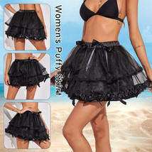 Women Sexy Puffy Tulle Mesh Skirt Mesh Bow Mini Short Tutu Skirt Gothic Black - £14.60 GBP