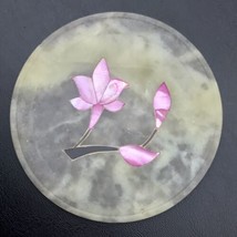 Marble Stone Single Replacement Coaster Mother Of Pearl Floral Inlay Pink MCM - £7.86 GBP