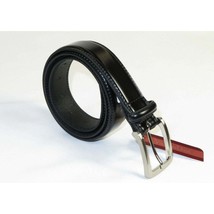 Men VALENTINI Stitched Leather Belt Classic Pin Buckle Business Dress V711 Black image 2