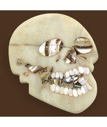 Inlaid Stone Skull Carving Abalone Shell Teeth Mosaic Day Of The Dead De... - $46.94 CAD