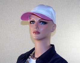 Pink &amp; White Cotton Twill Cap ~ 6 Panel, Adjustable ~ Breast Cancer Awareness - £7.04 GBP