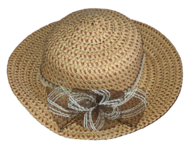 Women&#39;s Straw Sun Hat With Bow Pretty Hat Church Derby 6½&quot; X 8&quot; W/ Chin ... - $21.99