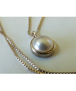 White Pearl Faux pendant sterling silver 925 Italy 16&quot; necklace - £23.60 GBP