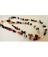 Genuine Sone Nuggets &amp; Color Glass beads strand necklace 30&quot;L gold tone ... - £30.36 GBP