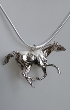 LARGE Galloping Mare Horse Sterling Silver Pendant &amp; Chain Zimmer horse ... - £156.91 GBP
