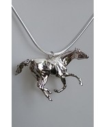 LARGE Galloping Mare Horse Sterling Silver Pendant & Chain Zimmer horse jewelry - $197.01