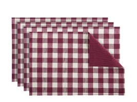 Four (4) ACHIM HOME ~ 12 x 18 ~ Reversible Placemats ~ BURGUNDY ~ Buffalo Check - £23.99 GBP