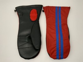 Vintage Snowmobile Gloves Mittens 14” Red Nylon Blue Racing Stripes Snot Wiper - £16.98 GBP