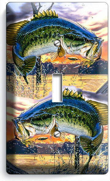 LARGEMOUTH BASS FISHING AMERICAN OUTDOORS LIGHT SWITCH 1 GANG PLATES CABIN DECOR