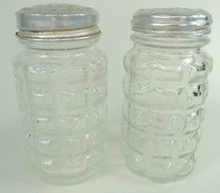 Vintage Anchor Hocking Glass Waffle Salt & Pepper Shakers w/ Aluminum Lids - $13.54