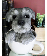 Realistic Grey Adorable Schnauzer Dog In Teacup Statue 5.75&quot; Tall Pet Pa... - £25.79 GBP