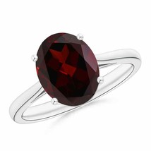 ANGARA Oval Solitaire Garnet Cocktail Ring in 14K White Gold Size 5 - £325.15 GBP