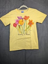 Hanes Her Way Women’s Small Yellow Flower Colorful Floral Graphic T-Shirt VTG - $9.49