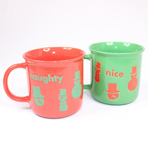 Naughty And Nice Christmas Mugs Large 20 oz Mugs Green And Orange Holida... - £14.53 GBP