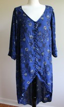 Torrid 0 (L 12) Blue Floral Georgette Hi-Low Tunic Top Roll Tab Sleeve V-Neck - £19.44 GBP