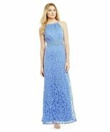 Maggy London Lace Halter Maxi Dress Gown SZ. 8 Blue - $97.02